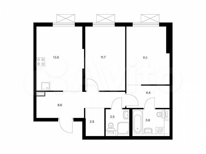 2-к. квартира, 58 м², 6/16 эт.