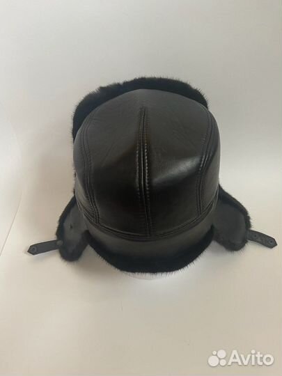 Шапка-ушанка муж из кожи и меха норки