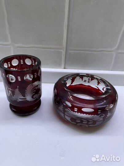 Рубиновое стекло Эгерманн пепельница с рюмкой