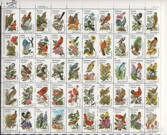 США 1981, Птицы символы штатов Америки. Буклет