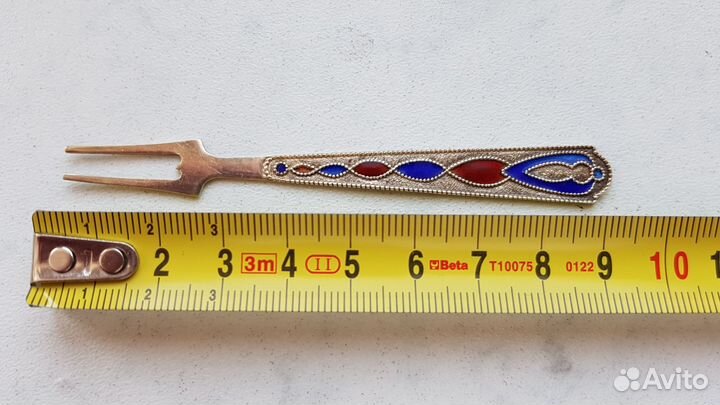 Вилка серебряная сервировочная с эмалью