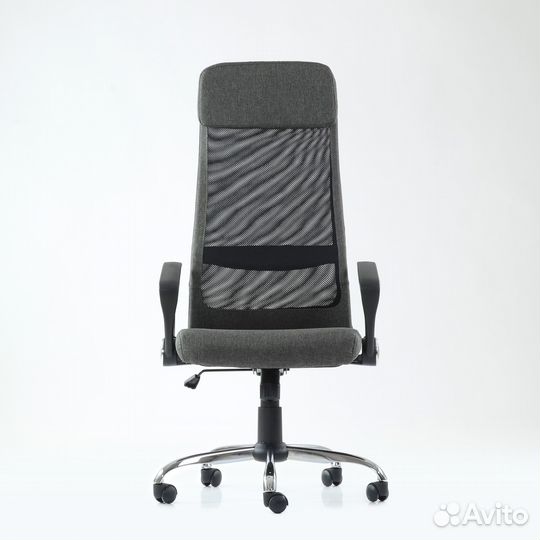 Кресло K-116 для персонала серая ткань, черная сет
