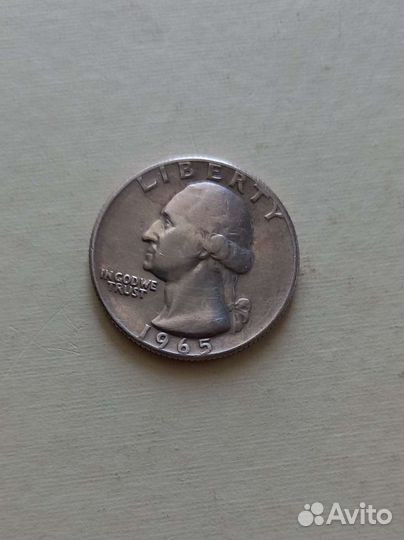 Liberty монета quarter dollar 1965г