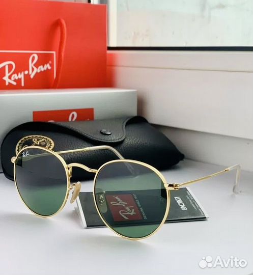 Очки ray ban round metal зеленые