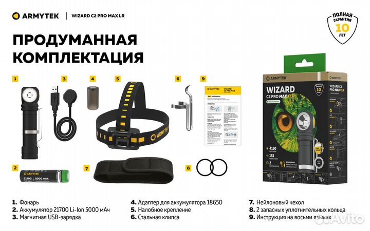 New фонарь Armytek Wizard C2 Pro Max Magnet USB LR