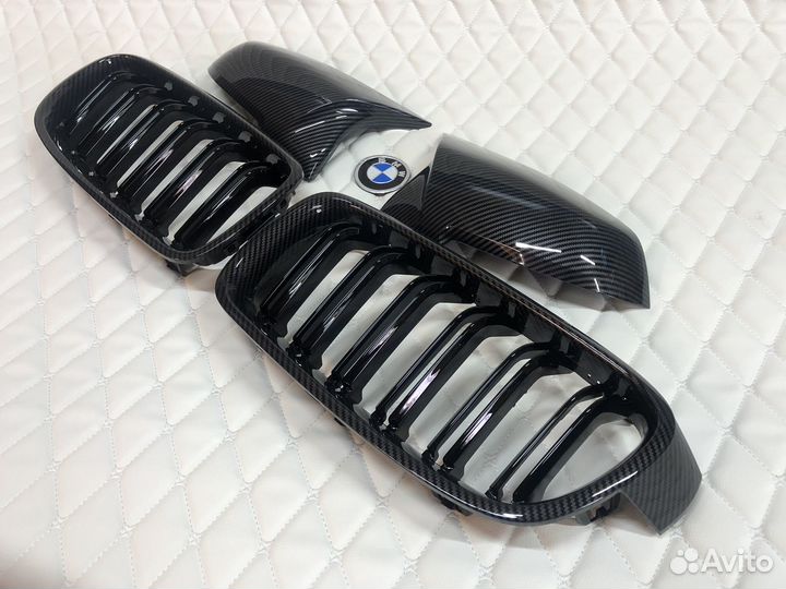 Комплект ноздри, накладки зеркал Carbon. BMW 3 F30