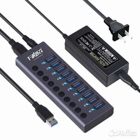 Usb hub 10 портов usb 3.0 с внешним питанием 60вт