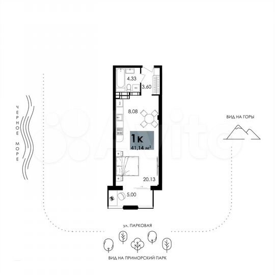 1-к. апартаменты, 41,1 м², 12/12 эт.