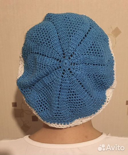 Летний берет. Связан из хлопка. Размер 56-57
