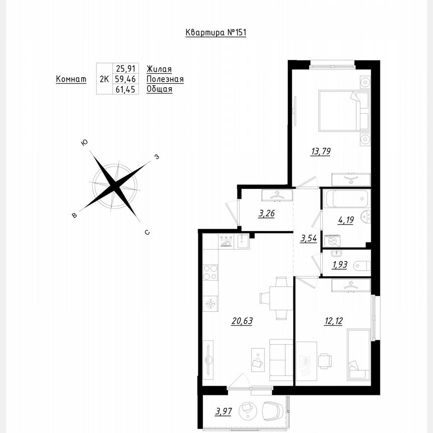 2-к. квартира, 61,5 м², 2/5 эт.