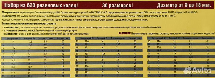 Набор резиновых колец рс - 620 (от 9 до 18 мм )