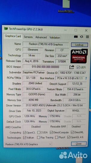 Видеокарта Sapphire RX470 4Gb
