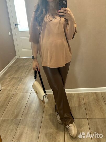 Брюки для беременных кожа коричневые