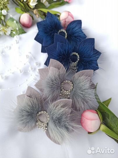 Бантики из замши с натуральным мехом