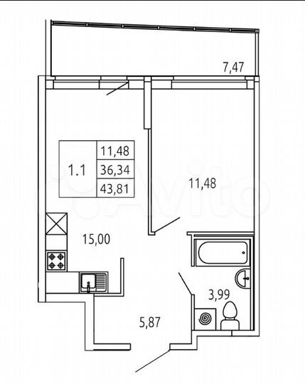 1-к. квартира, 43,8 м², 10/17 эт.
