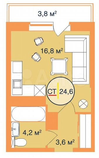 Квартира-студия, 24,1 м², 21/23 эт.