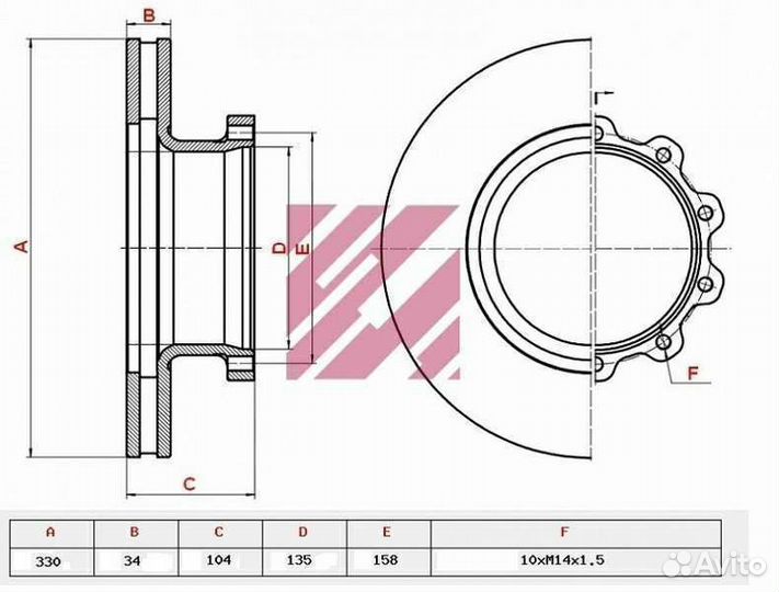 Диск тормозной ман передний 330x104x34