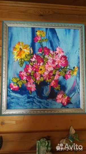 Картина вышитая лентами