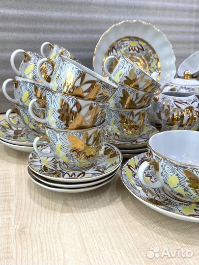 Чайно кофейный сервиз Золотые ромашки лфз