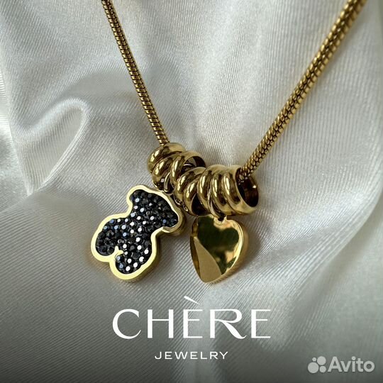 Колье с подвеской мишка в эстетике Tous