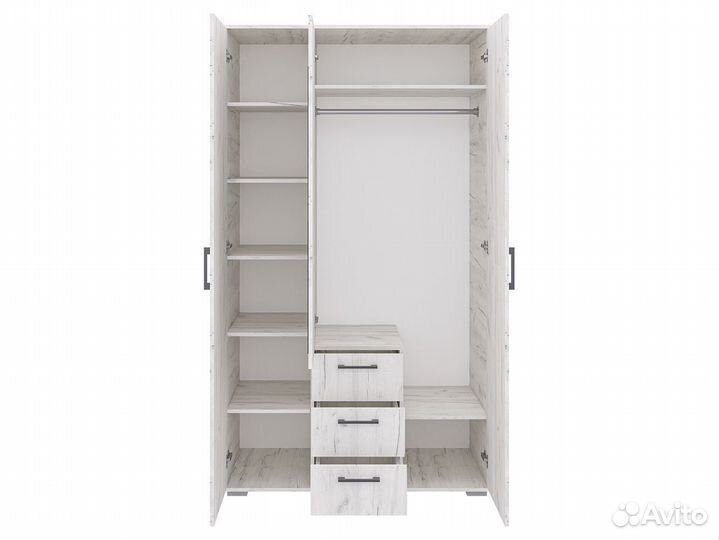 Шкаф 3-х дверный с ящиками и зеркалом шон-12