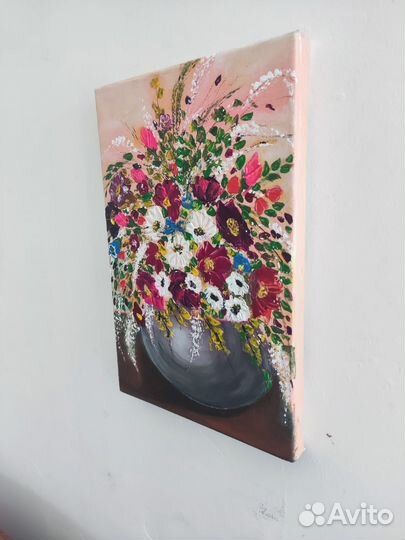 Картина акрилом на холсте букет в вазе