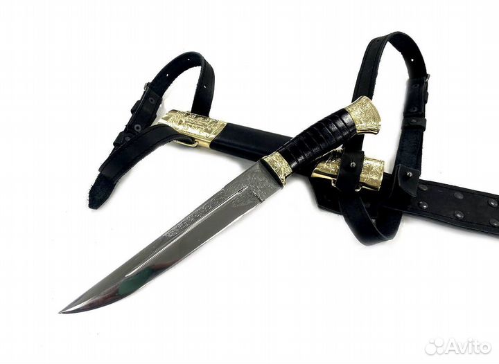 Пластунский нож с резьбой, украшенный, сталь 65Г