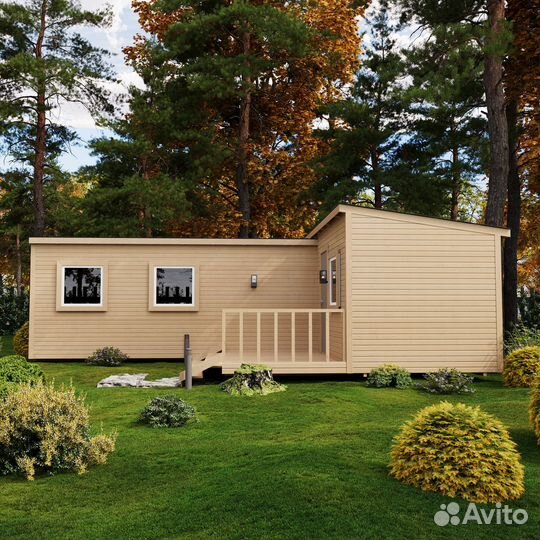 Бытовка угловая для дачи с террасой 6х2.5 5х2.5 3х