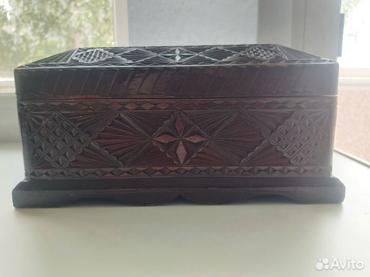 Шкатулка дерево, резьба, покраска, 21х14 см, ретро