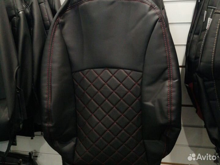 Чехлы для Hyundai Accent Ромб черный/строчка красн