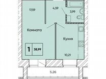 1-к. квартира, 39 м², 7/9 эт.