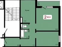 2-к. квартира, 60,9 м², 16/17 эт.