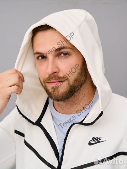 Nike tech fleece зип худи белый