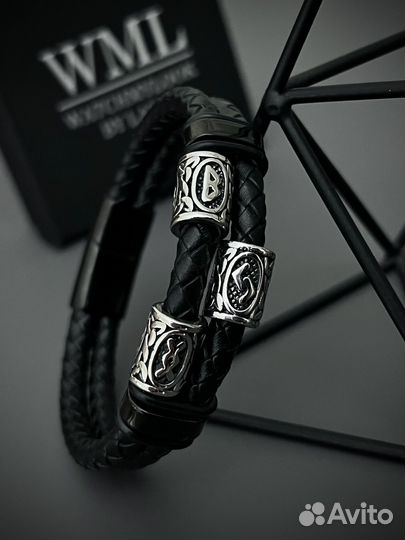 Браслет с рунами из натуральной кожи