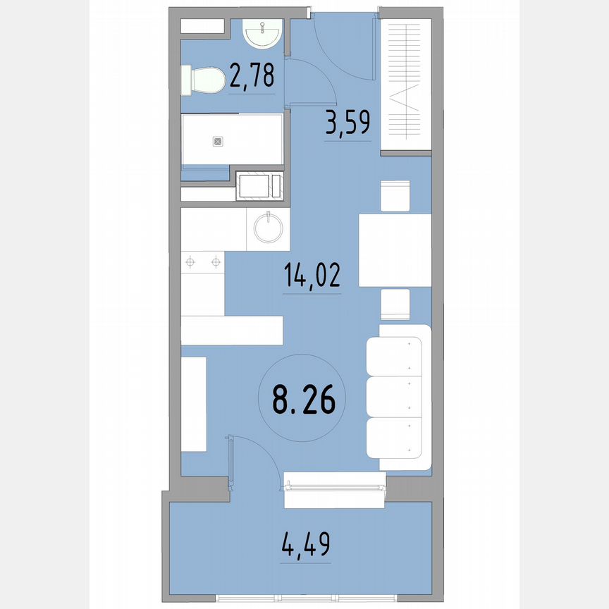 1-к. апартаменты, 24,9 м², 8/13 эт.