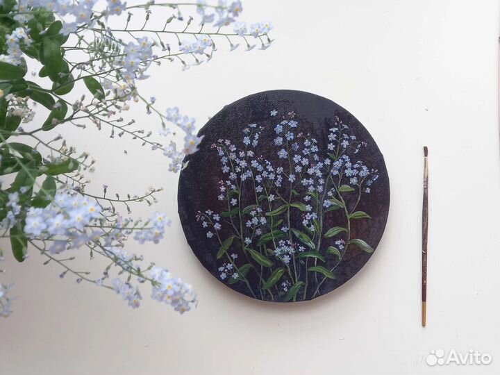 Картина маслом незабудки