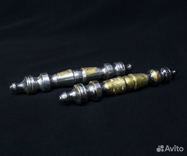 Дверные ручки, пара, старинные, латунь, гравировка