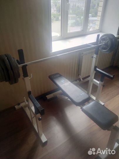 Продам скамью, стойки, гриф и блины