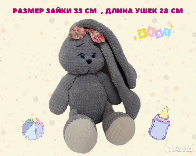 Зайка мягкая вязаная плюшевая игрушка Hand made