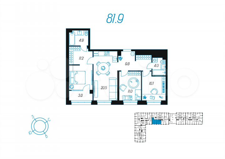 3-к. квартира, 81,9 м², 2/24 эт.
