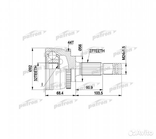 ШРУС наруж.к-кт 27x56x32 ABS44T nissan primera 2.0