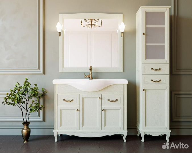 Тумба с раковиной ValenHouse Эллина 105 слоновая к