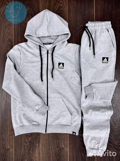 Костюм спортивный Адидас на молнии серый