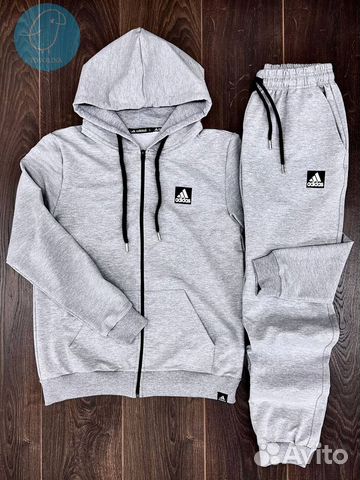 Костюм спортивный Адидас на молнии серый