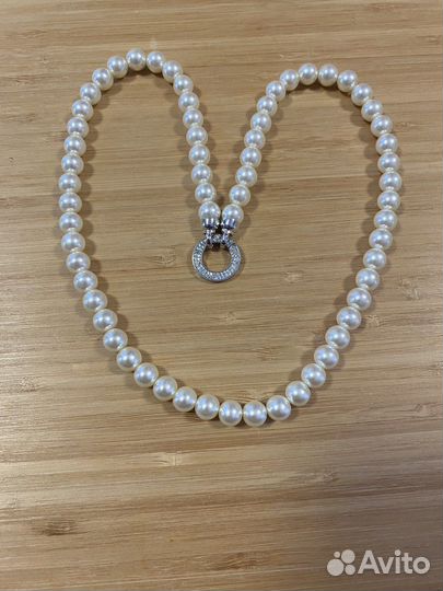 Бусы жемчуг Майорка и серьги пусеты, серебро 925