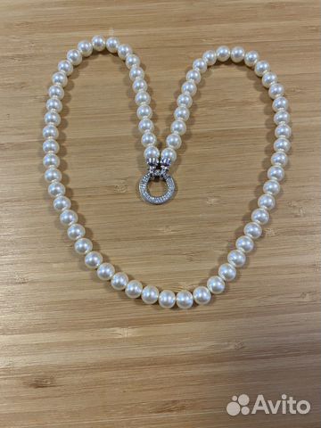 Бусы жемчуг Майорка и серьги пусеты, серебро 925