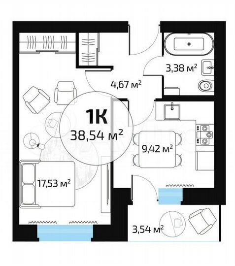 1-к. квартира, 36,8 м², 2/10 эт.
