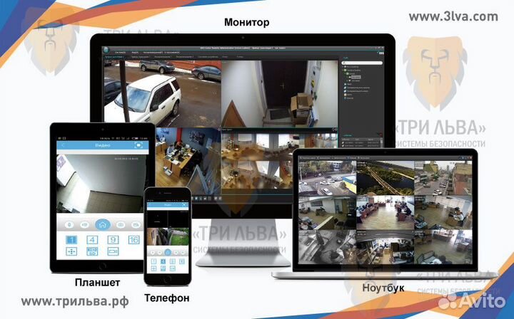Комплект видео-ия 2 уличные и 2 внутр. камеры 1Мп