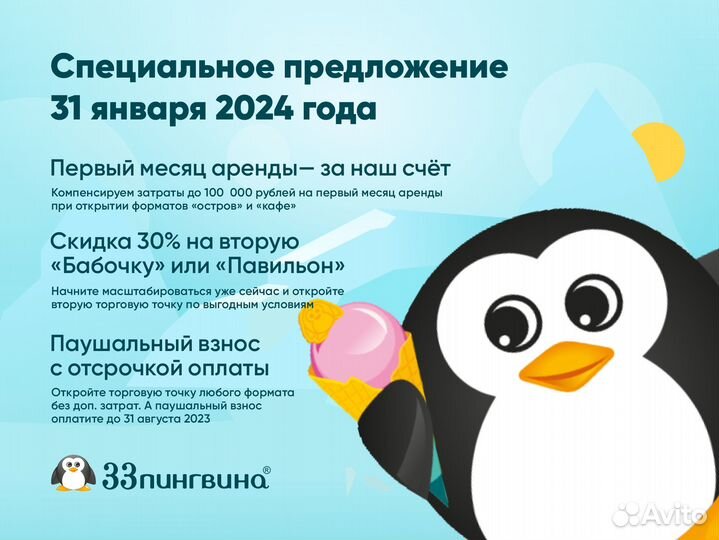 Франшиза кафе - мороженое, кофе «33 пингвина»