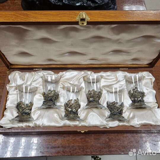 Графин хрустальный + 6 стаканов, 6 рюмок богемия